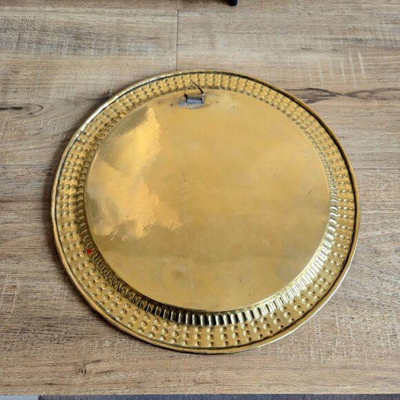 Vintage Brass Round Serving Tray with Enamel Peacock and Flowers Design. - Picture 6 of 6